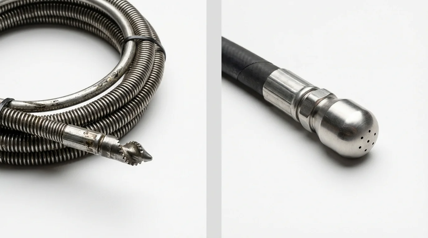 Drain snake cable and hydro jetting nozzle used for drain cleaning in Berlin, MD