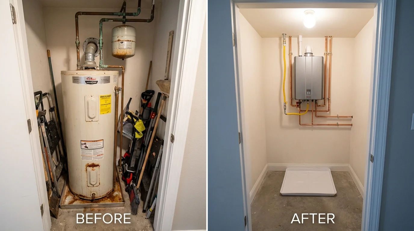 Tank water heater versus wall-mounted tankless unit comparison for Berlin, MD homeowners